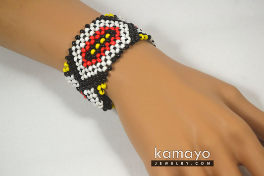 Red, Black, Yellow & White Bead Bracelet