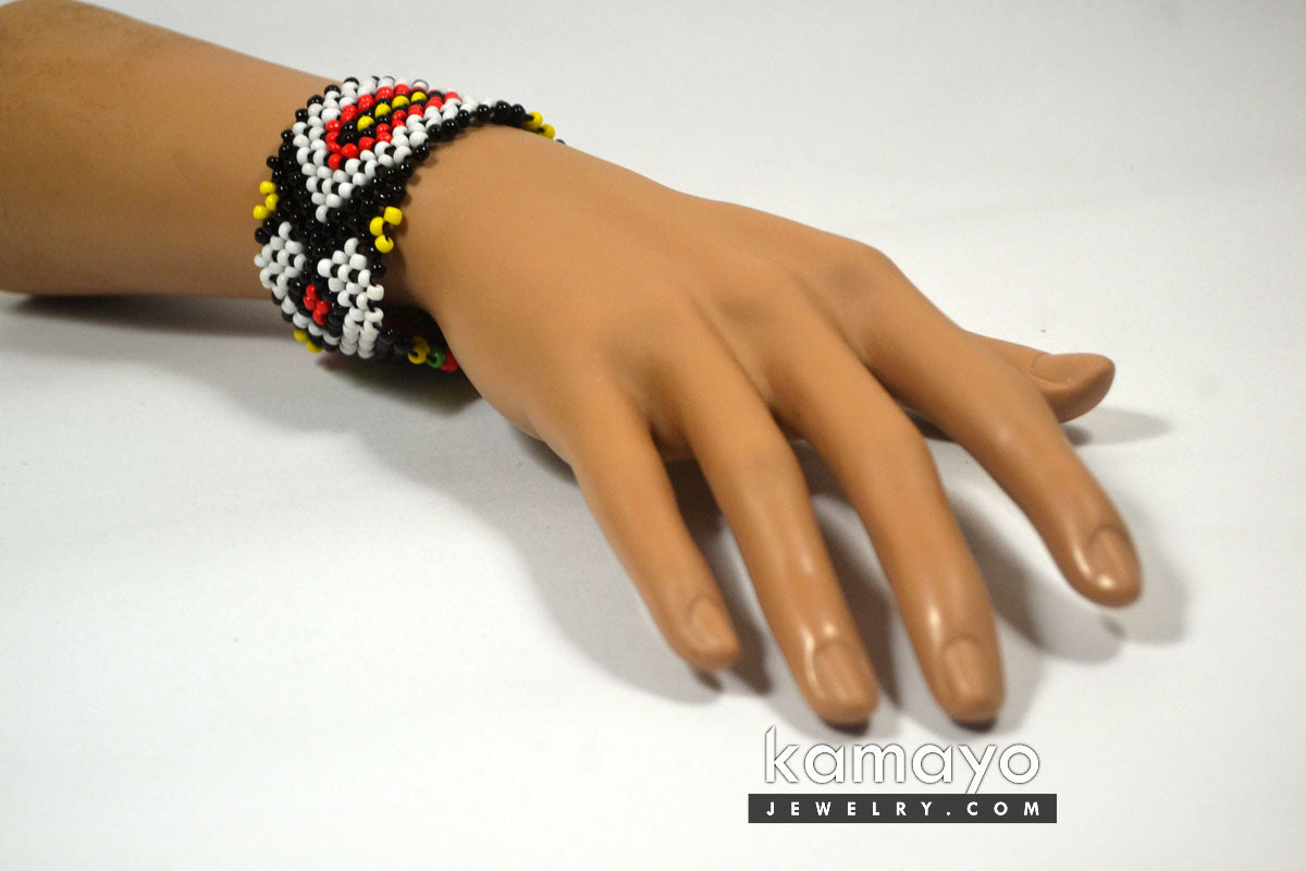 Red, Black, Yellow & White Bead Bracelet