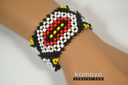 Red, Black, Yellow & White Bead Bracelet