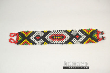 Red, Black, Yellow & White Bead Bracelet