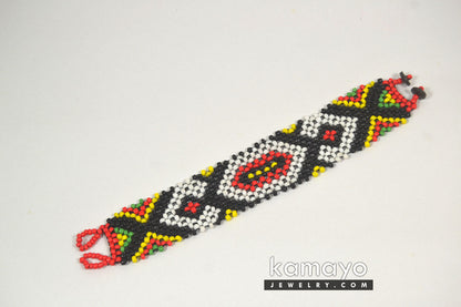 Red, Black, Yellow & White Bead Bracelet