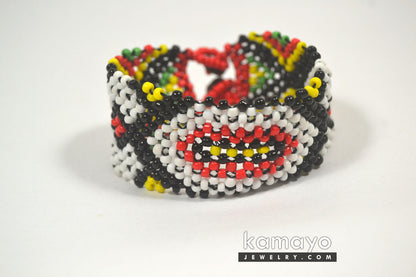 Red, Black, Yellow & White Bead Bracelet