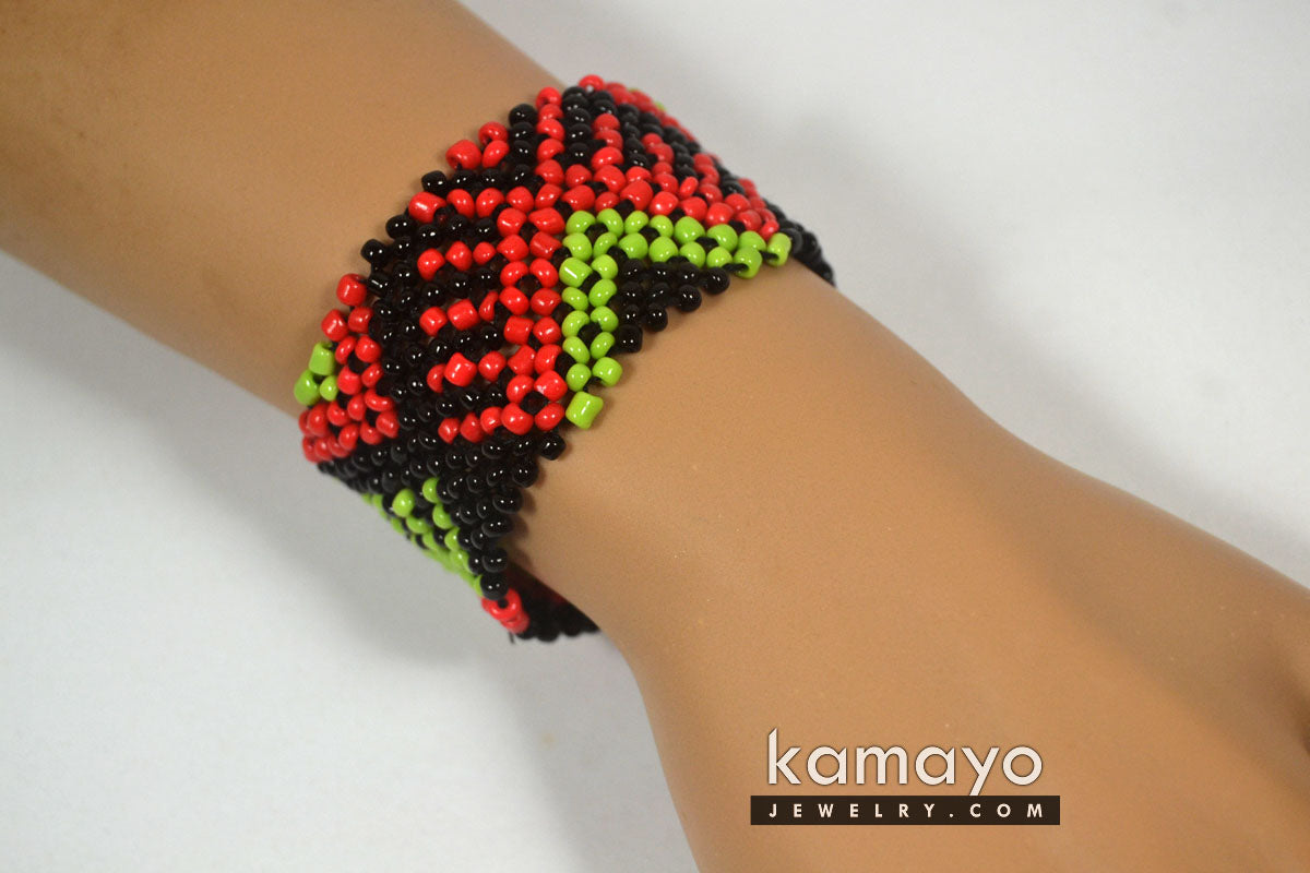 Red, Green & Black Beads Bracelet