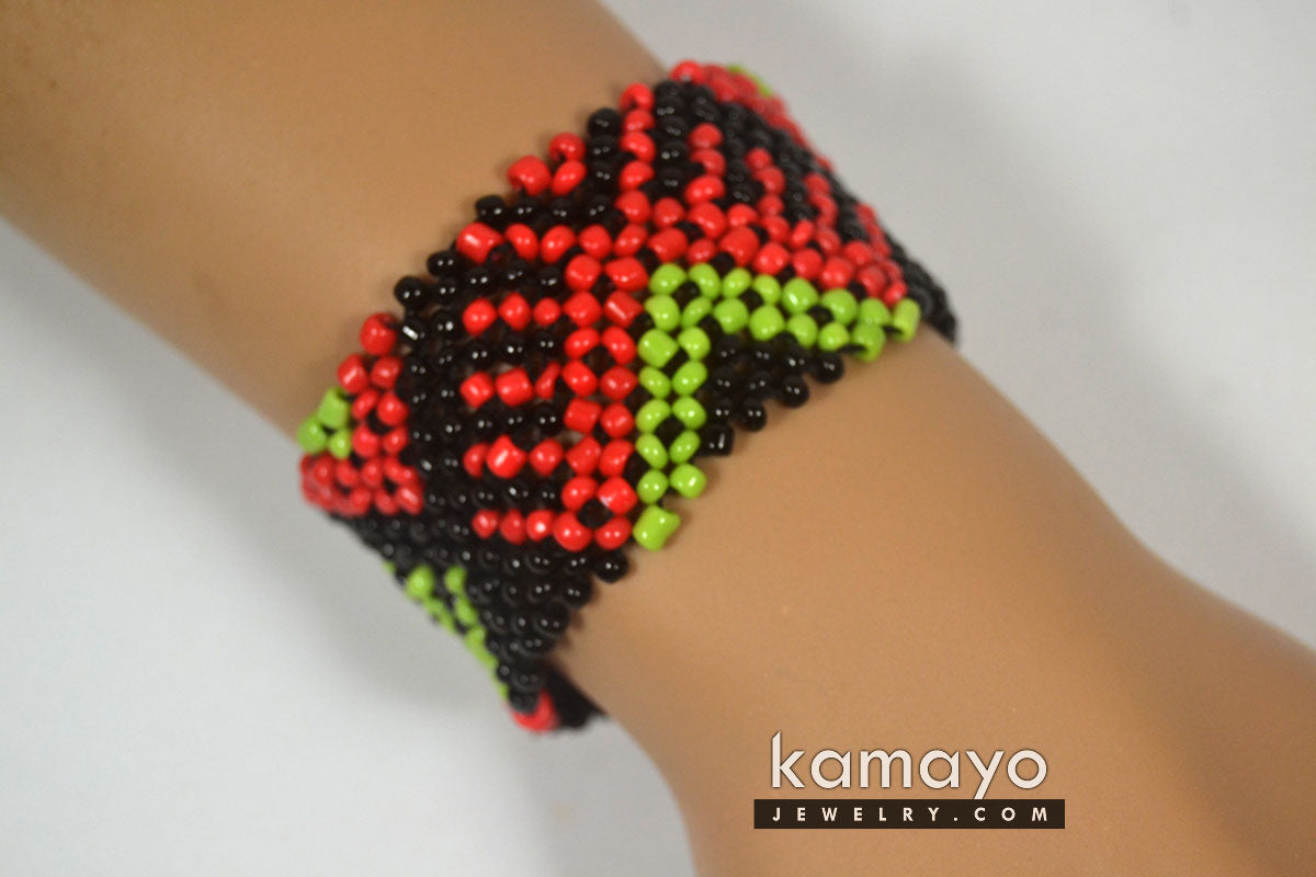 Red, Green & Black Beads Bracelet