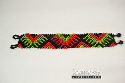 Red, Green & Black Beads Bracelet