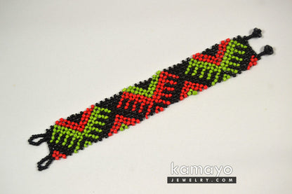 Red, Green & Black Beads Bracelet