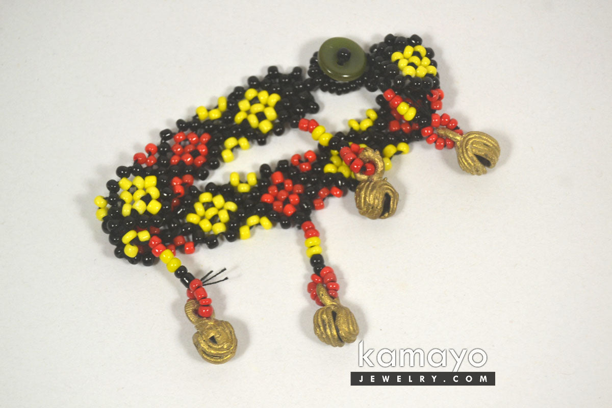 Red, Yellow & Black Bead Anklet with Brass Bells