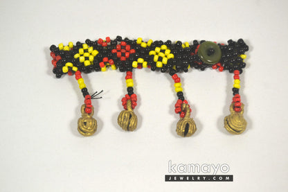 Red, Yellow & Black Bead Anklet with Brass Bells