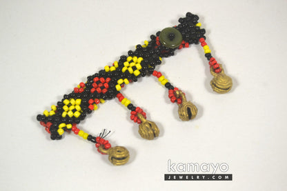 Red, Yellow & Black Bead Anklet with Brass Bells