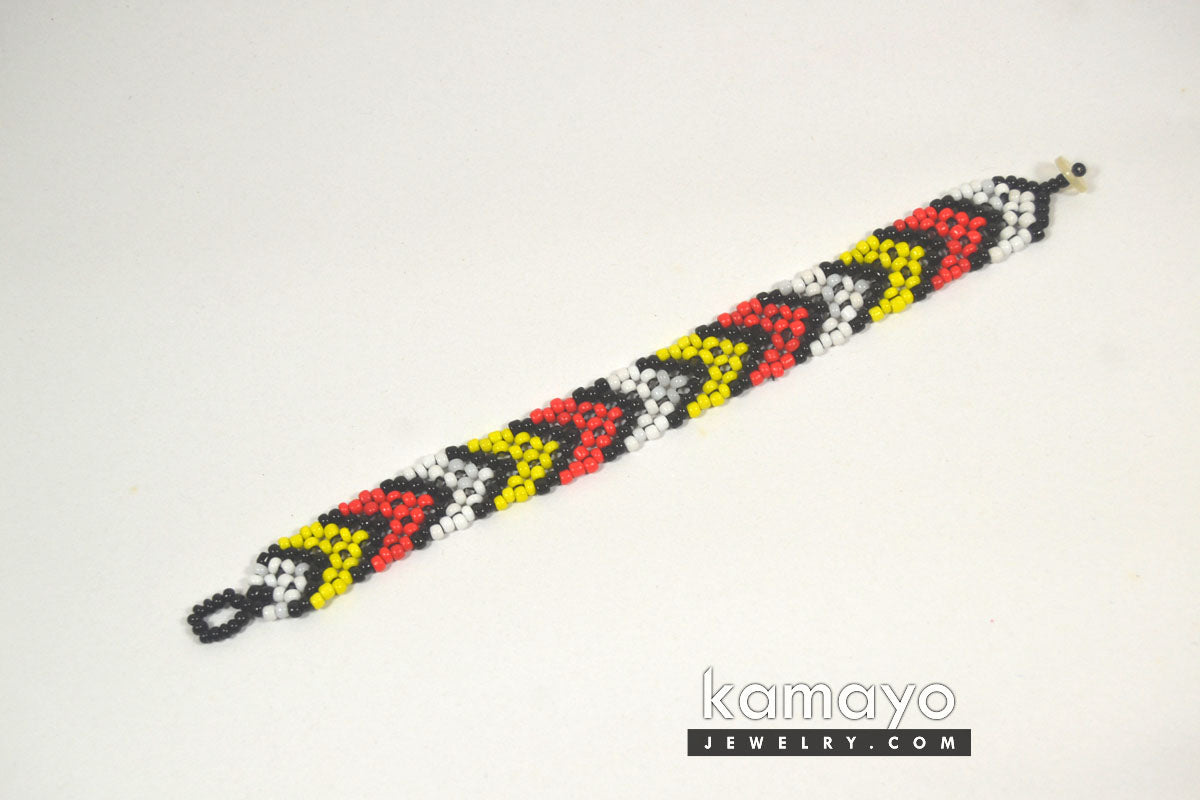 Red, Yellow, Black & White Beaded Bracelet