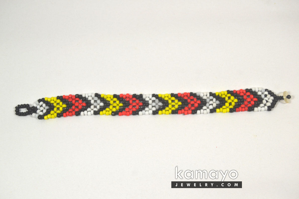 Red, Yellow, Black & White Beaded Bracelet