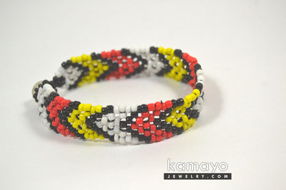 Red, Yellow, Black & White Beaded Bracelet