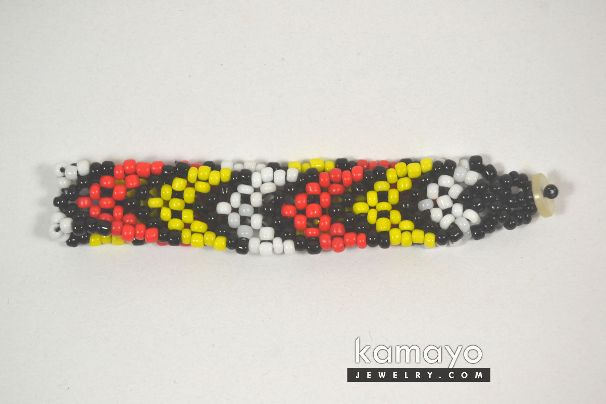 Red, Yellow, Black & White Beaded Bracelet