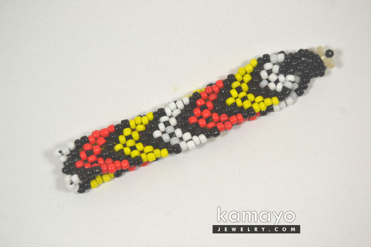 Red, Yellow, Black & White Beaded Bracelet