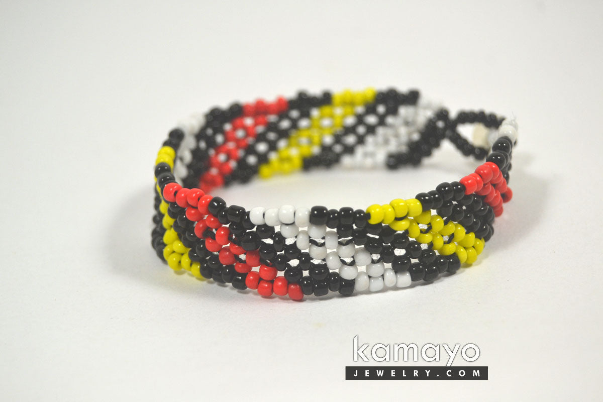 Red, Yellow, Black & White Beads Native Bracelet