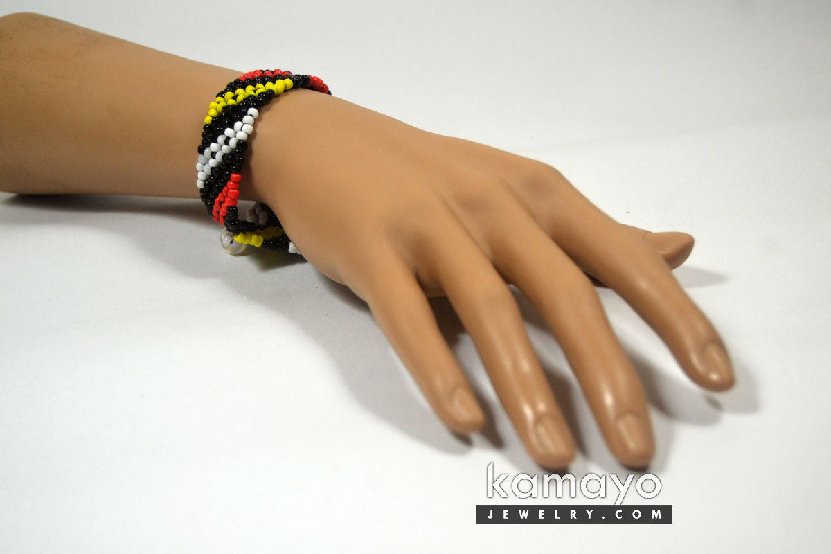 Red, Yellow, Black & White Beads Native Bracelet