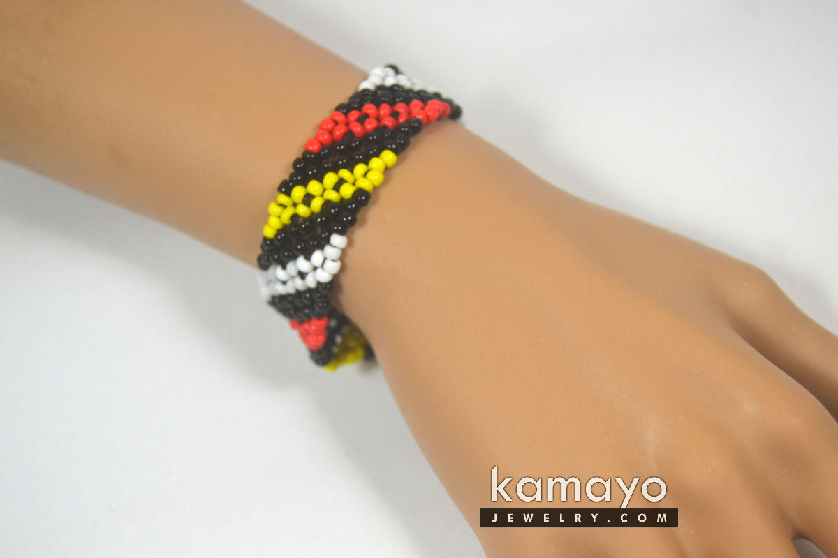 Red, Yellow, Black & White Beads Native Bracelet