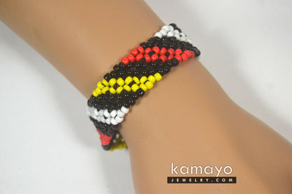 Red, Yellow, Black & White Beads Native Bracelet