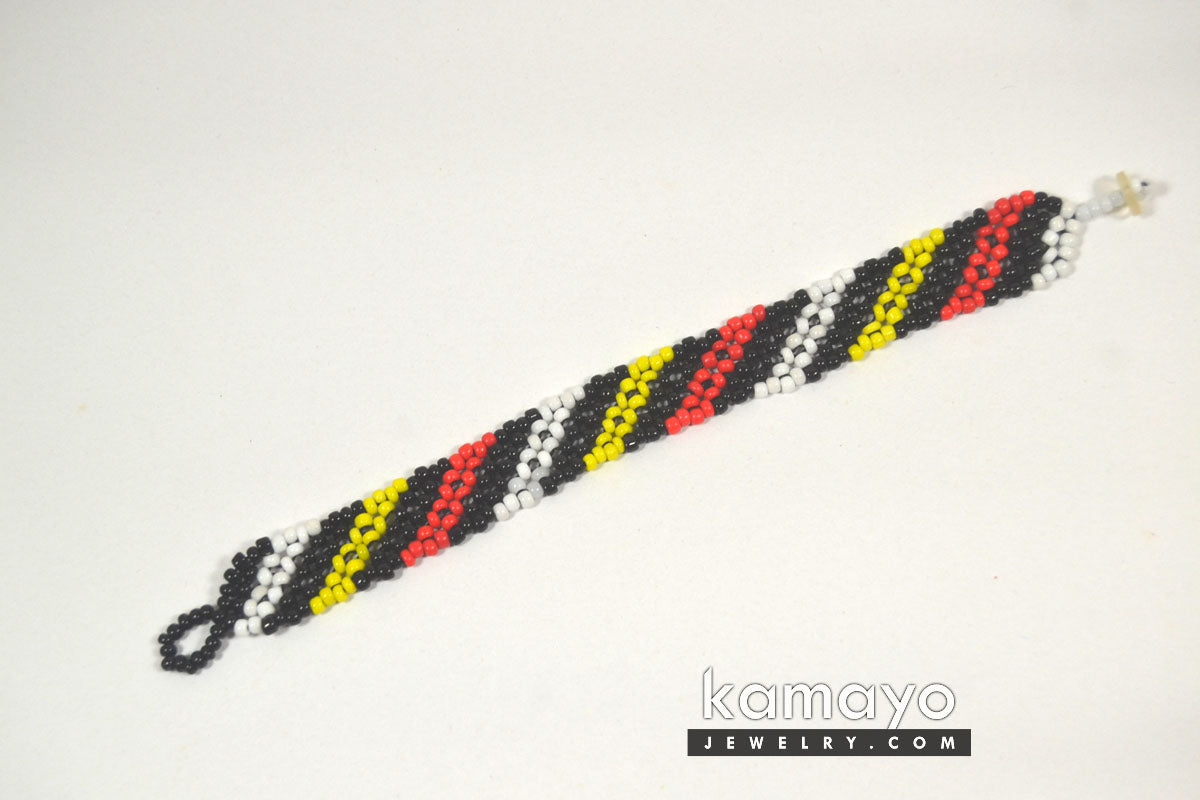 Red, Yellow, Black & White Beads Native Bracelet