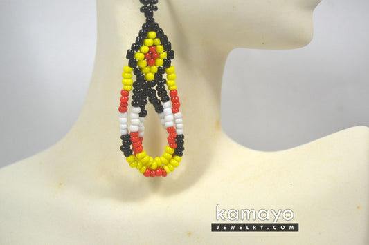 Red, Yellow, White & Black Beaded Earrings