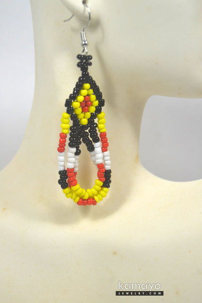 Red, Yellow, White & Black Beaded Earrings