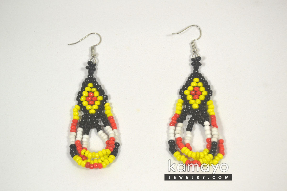 Red, Yellow, White & Black Beaded Earrings