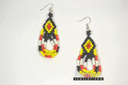 Red, Yellow, White & Black Beaded Earrings