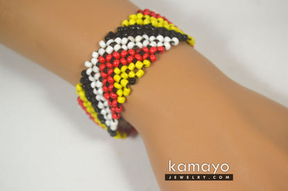 Red, Yellow, White & Black Seed Bead Bracelet