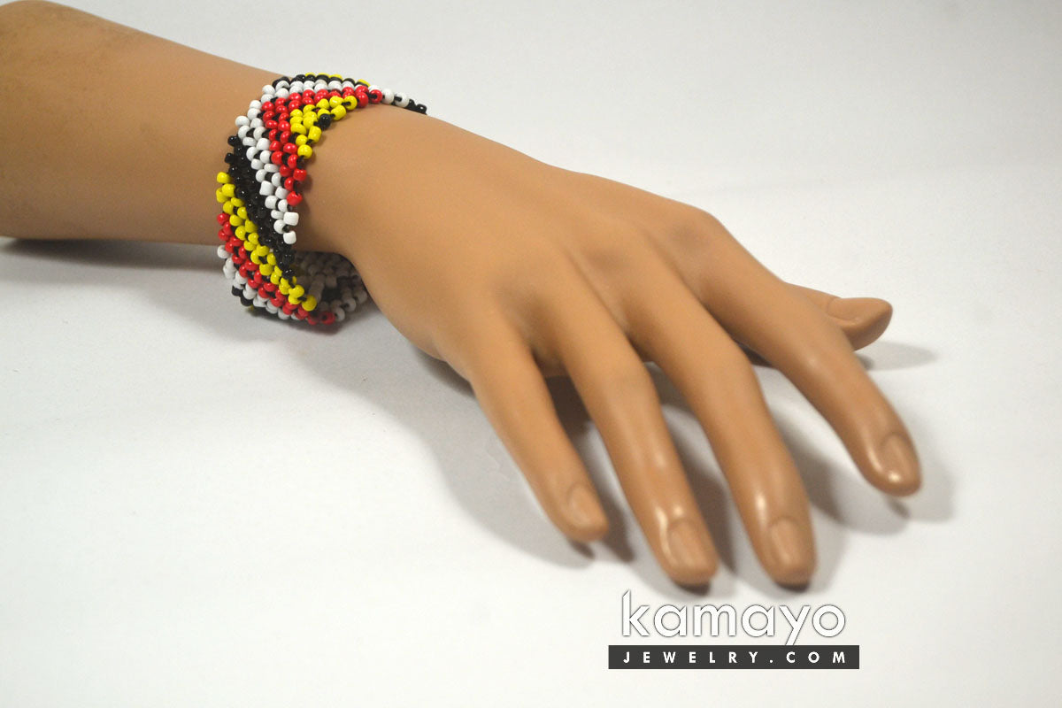 Red, Yellow, White & Black Seed Bead Bracelet