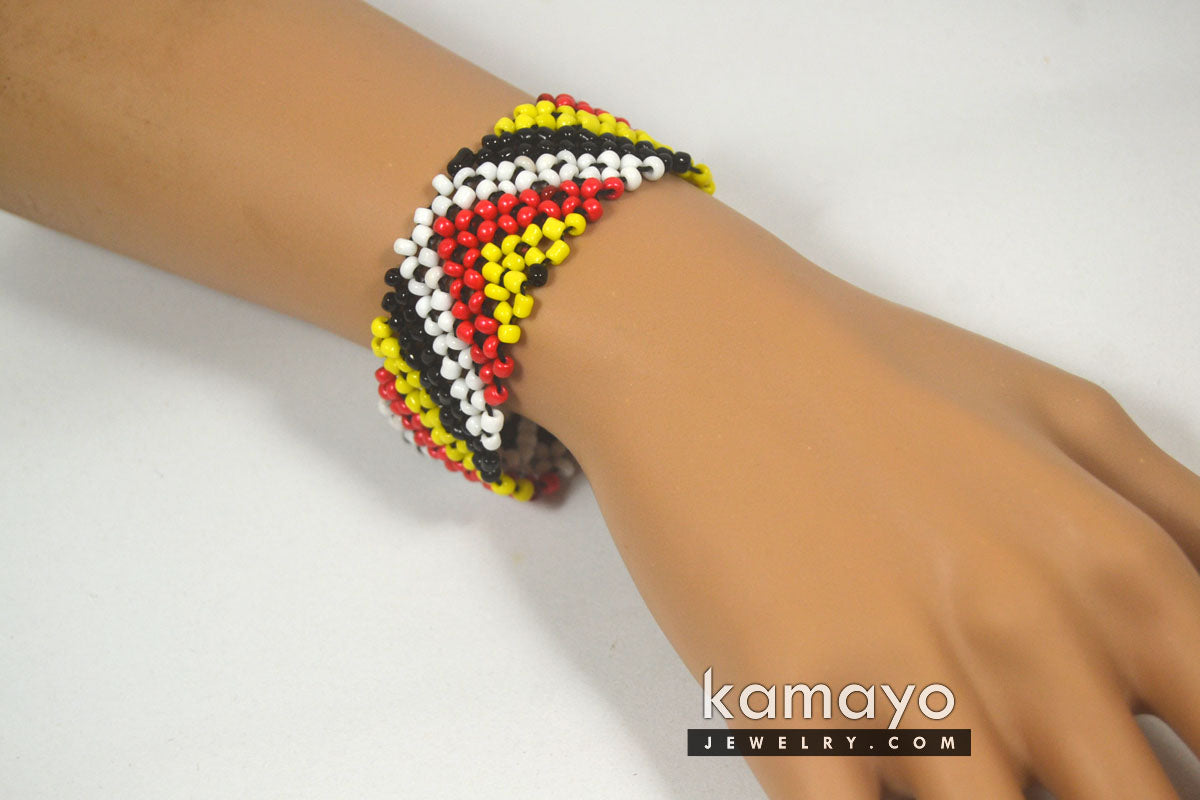 Red, Yellow, White & Black Seed Bead Bracelet