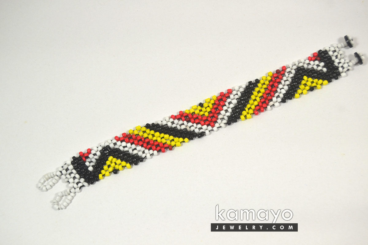 Red, Yellow, White & Black Seed Bead Bracelet