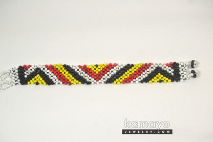 Red, Yellow, White & Black Seed Bead Bracelet