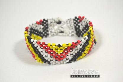 Red, Yellow, White & Black Seed Bead Bracelet