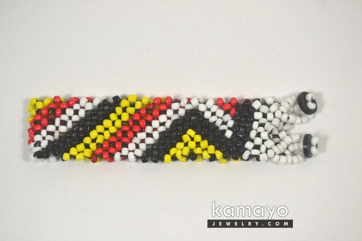 Red, Yellow, White & Black Seed Bead Bracelet