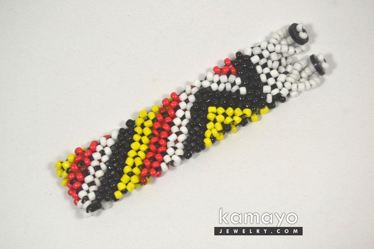 Red, Yellow, White & Black Seed Bead Bracelet