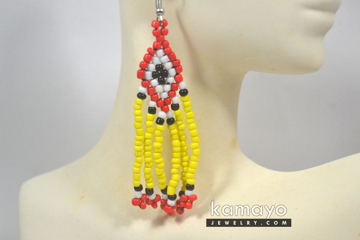 Red, Yellow, White & Black Seed Bead Earrings