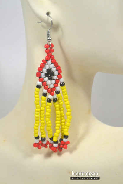 Red, Yellow, White & Black Seed Bead Earrings