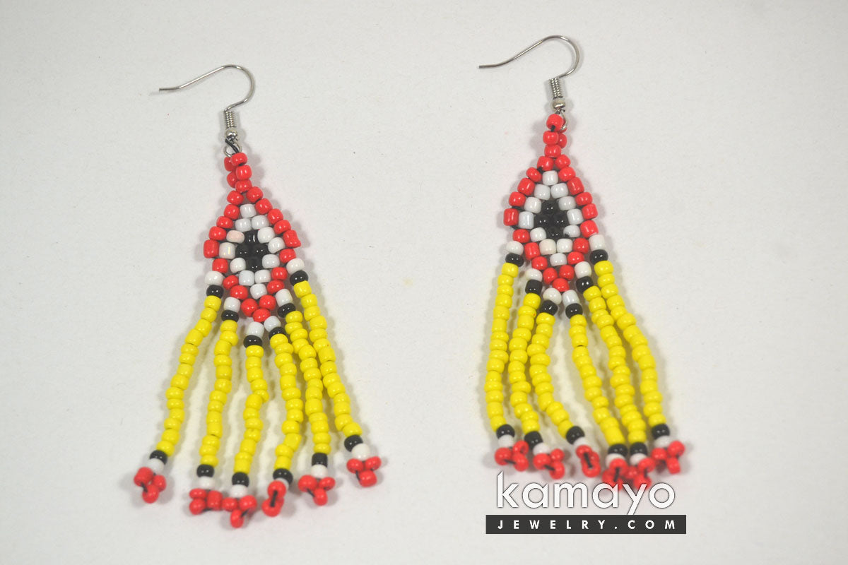 Red, Yellow, White & Black Seed Bead Earrings