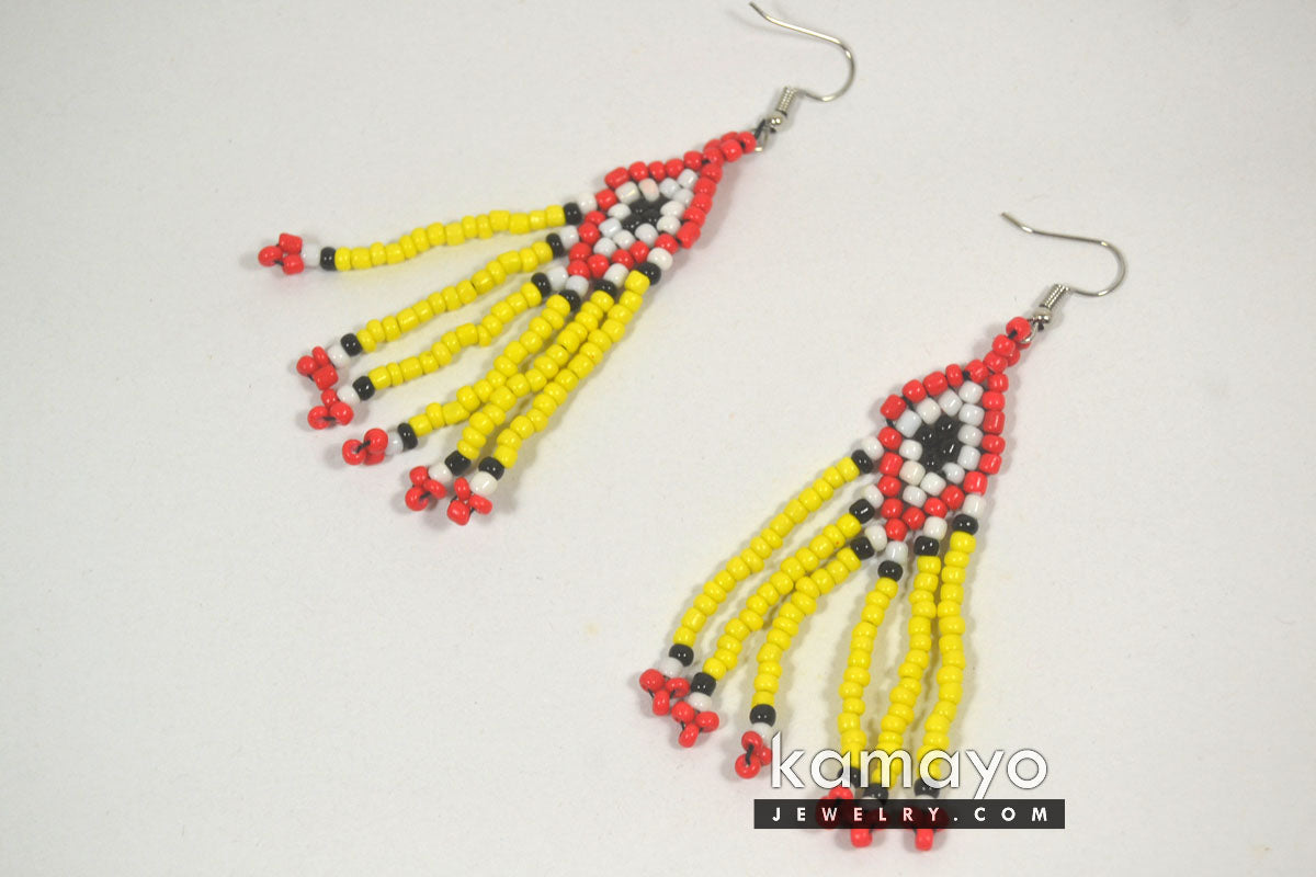 Red, Yellow, White & Black Seed Bead Earrings