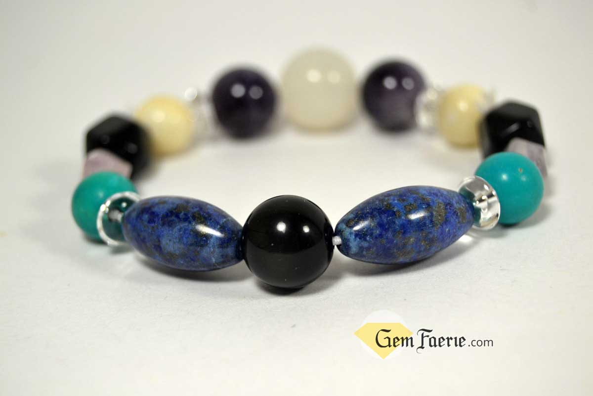 SPIRITUAL BRACELET - Amethyst, Clear Quartz, Lapis Lazuli, Moonstone, Turquoise, White Jade & Obsidian