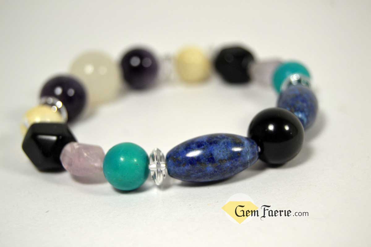 SPIRITUAL BRACELET - Amethyst, Clear Quartz, Lapis Lazuli, Moonstone, Turquoise, White Jade & Obsidian