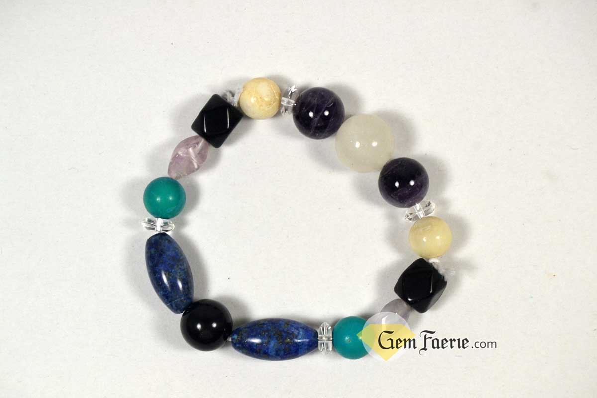 SPIRITUAL BRACELET - Amethyst, Clear Quartz, Lapis Lazuli, Moonstone, Turquoise, White Jade & Obsidian