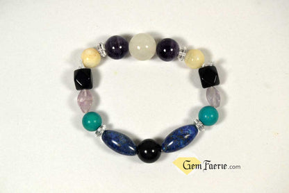 SPIRITUAL BRACELET - Amethyst, Clear Quartz, Lapis Lazuli, Moonstone, Turquoise, White Jade & Obsidian