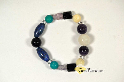 SPIRITUAL BRACELET - Amethyst, Clear Quartz, Lapis Lazuli, Moonstone, Turquoise, White Jade & Obsidian