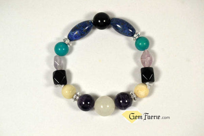 SPIRITUAL BRACELET - Amethyst, Clear Quartz, Lapis Lazuli, Moonstone, Turquoise, White Jade & Obsidian