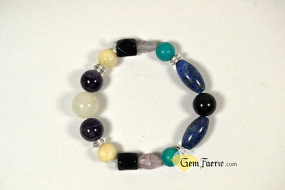 SPIRITUAL BRACELET - Amethyst, Clear Quartz, Lapis Lazuli, Moonstone, Turquoise, White Jade & Obsidian