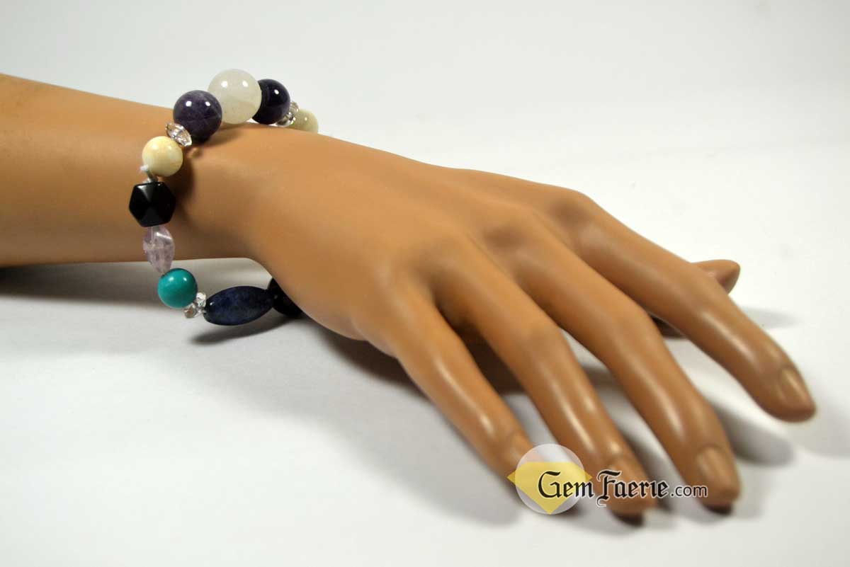 SPIRITUAL BRACELET - Amethyst, Clear Quartz, Lapis Lazuli, Moonstone, Turquoise, White Jade & Obsidian