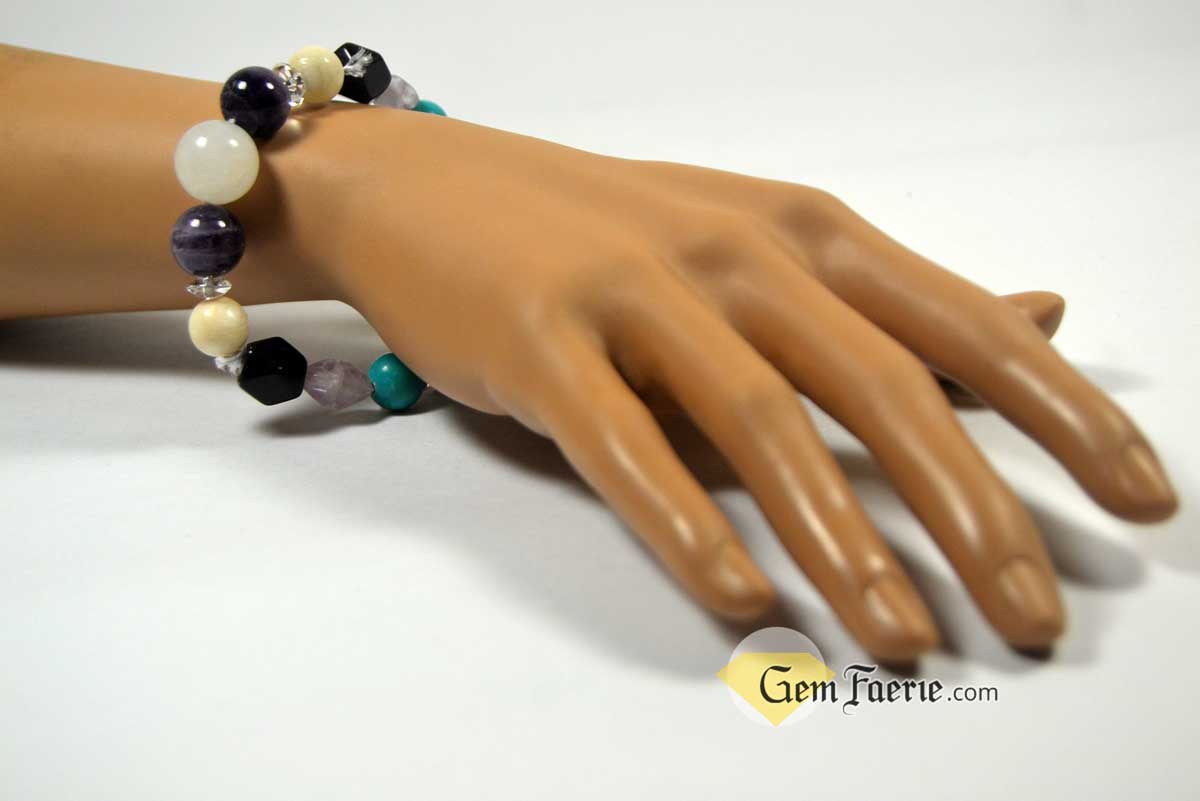 SPIRITUAL BRACELET - Amethyst, Clear Quartz, Lapis Lazuli, Moonstone, Turquoise, White Jade & Obsidian