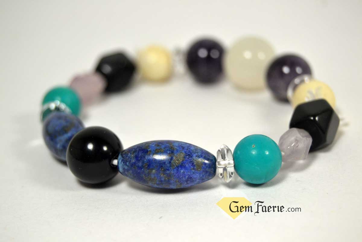 SPIRITUAL BRACELET - Amethyst, Clear Quartz, Lapis Lazuli, Moonstone, Turquoise, White Jade & Obsidian