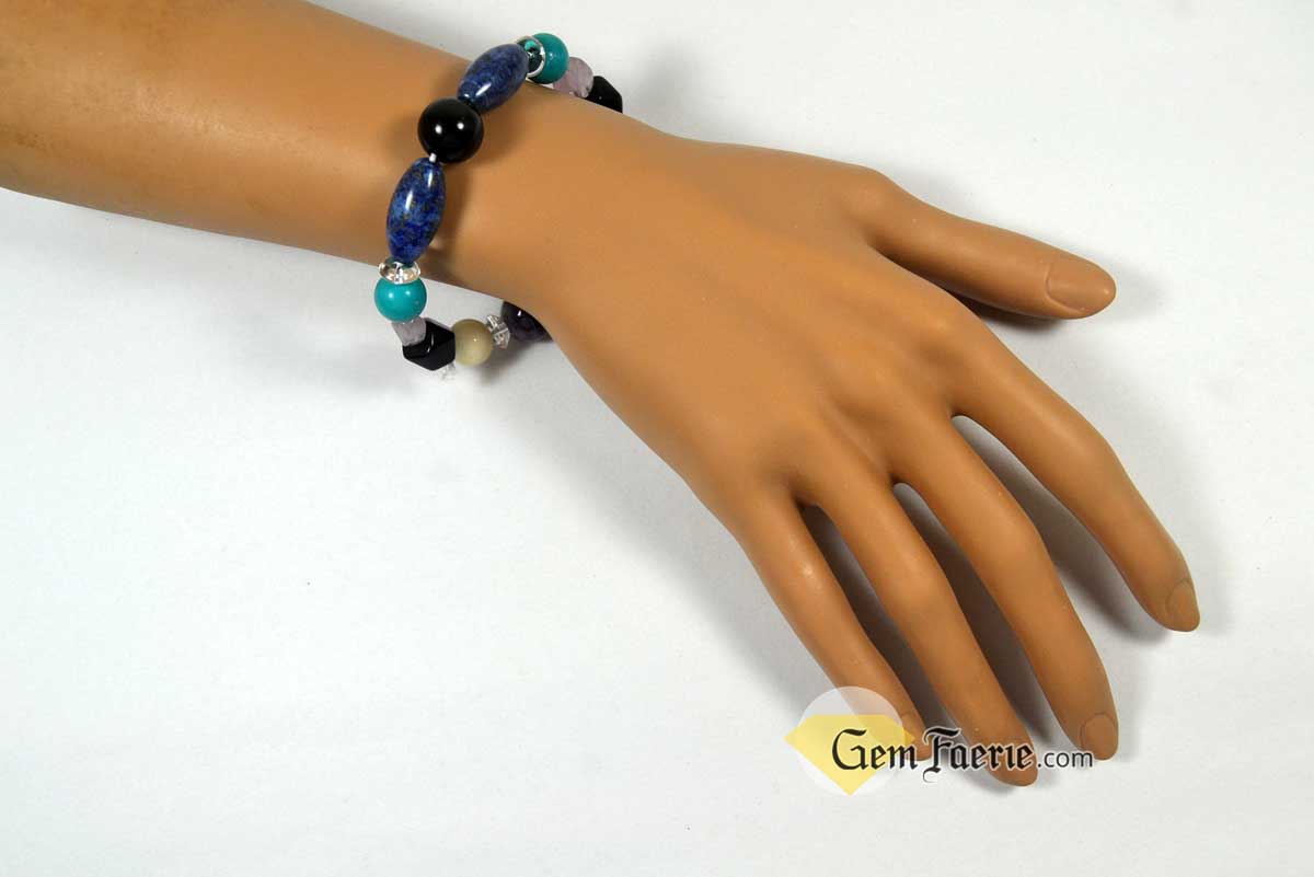 SPIRITUAL BRACELET - Amethyst, Clear Quartz, Lapis Lazuli, Moonstone, Turquoise, White Jade & Obsidian